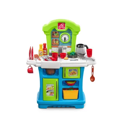 Produktbild von Step2 Little Cooks Kitchen Spielküche | Spielzeugküche für Kinder mit 21 teiligem Zubehör Set inkl. u.a. Geschirr & Töpfe | Kinderküche aus Kunststoff / Plastik