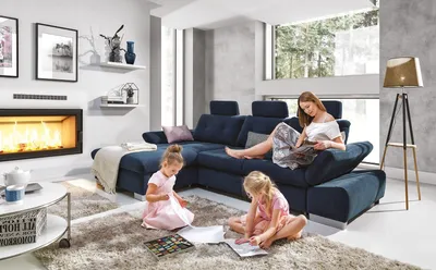 Produktbild von Ecksofa Schlafsofa REMON Polyesterstoff Blau Ottomane Links