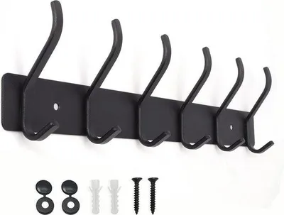 Produktbild von Famanu Hakenregal Wandgarderobe - 6 Haken, Edelstahl, Matt Schwarz