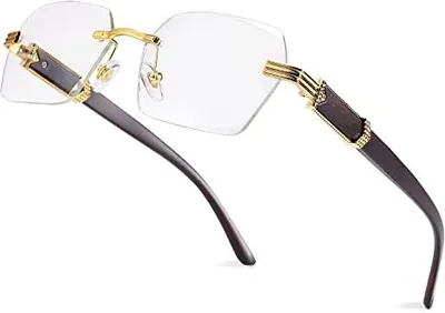Produktbild von OD Rahmenlose, randlose, rechteckige Sonnenbrille für Damen und Herren, stilvolle Brille mit quadratischem Schirm (A)