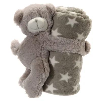 Produktbild von Babydecke mit Bär aus Plüsch 75 x 75 cm Decke Plüschdecke Kuscheldecke Taufe