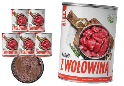 Obrázek produktu pro TufTuf | Krmivo pro psy s hovězím masem – sada mokrého krmiva, 6 plechovek po 400 g – plechovka krmiva pro psy