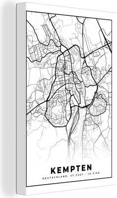 Obrázok produktu pre OneMillionCanvasses® - Plátno - 90x140 cm, mapa mesta - Kempten - mapa, nástenná umelecká dekorácia - fotografia na plátne - maľba na drevenom ráme - dekorácia na stenu - spálňa