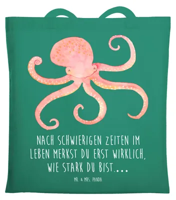 Produktbild von Mr. & Mrs. Panda Jutebeutel Tintenfisch - Mint - Geschenk, Schultasche, Ozean, Laptoptasche, Meerestier, Meer, Lustige Sprüche, Shopping Tasche, Wasser, Krake, Tote Bag