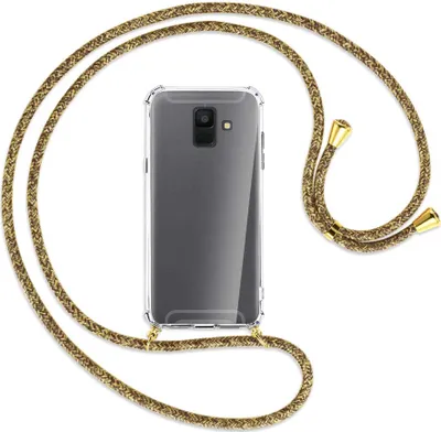 Produktbild von Handykette Backcover-Schutzhülle mit Band (Metall goldfarben) für Samsung Galaxy A6 2018 - braun+beige