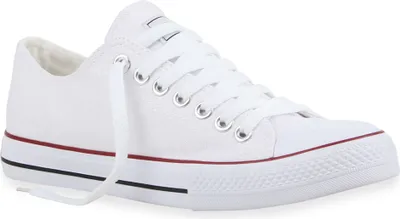 Produktbild von VAN HILL Herren Sneakers Sportschuhe Stoffschuhe Schnürer 94238, Farbe: Weiß Rotstreifen Lucky, Größe: 45