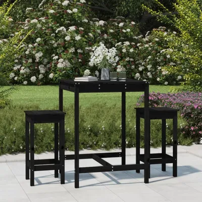 Produktbild von "2026 Promotion" 3-tlg. Gartenbar-Set Schwarz Massivholz Kiefer - Gartenmöbelset CC9153