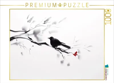 Produktbild von CALVENDO Puzzle Amsel und rote Blüten | 1000 Teile Lege-Größe 64x48cm Foto-Puzzle für glückliche Stunden