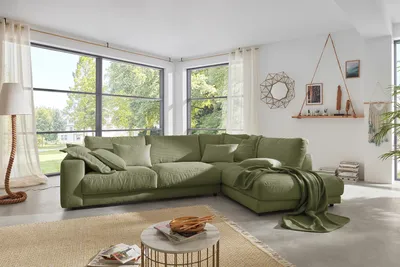 Produktbild von KAWOLA Sofa MADELINE Ecksofa Cord olivgrün Recamiere rechts
