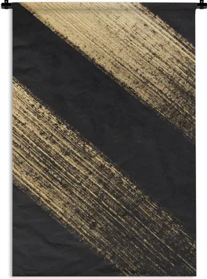 Produktbild von MuchoWow® Wandteppich Wandbehang Goldene Farbstreifen auf schwarzem Hintergrund 120x180 cm Tapisserie Dekoration Wandtuch - Schlafzimmer - Dekorationen für das Haus