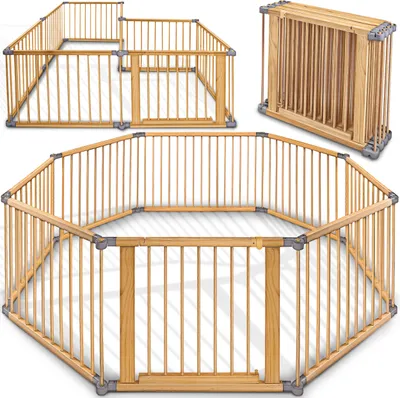 Produktbild von KIDUKU® 7,2 Meter Laufgitter grau XXL klappbar inkl. Tür, bestehend aus 8 Elementen, individuell formbar Laufstall Absperrgitter