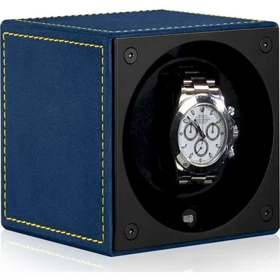 Produktbild von Swiss Kubik - Uhrenbeweger - Velour Windsor - Blau/Gelbe Ziernaht - 70027/78
