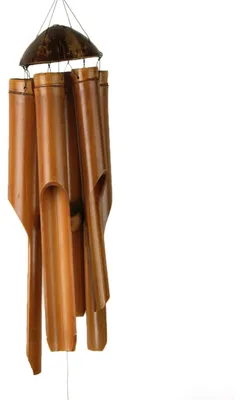 Produktbild von Tokoindah Bambus-Windspiel 100 cm, Klangspiel aus Naturbambus & Kokosnuss für Garten, Terrasse & Balkon, Feng-Shui-Gartendeko, wetterfest
