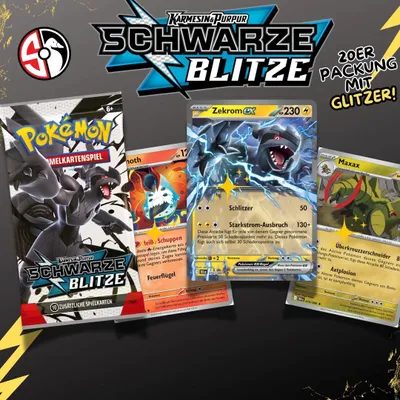 Produktbild von POKÉMON KARTEN SCHWARZE BLITZE 20 STÜCK | GLITZER, DEUTSCH, BOOSTERFRISCH sammelkarten