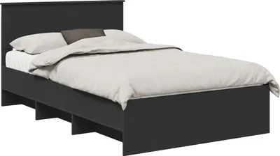 Produktbild von vidaXL Bettrahmen mit Kopfteil Schwarz 120 x 123 cm Holzwerkstoff