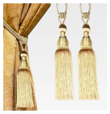 Produktbild von Quasten-Vorhang-Raffhalter, handgefertigtes Seil, goldene Quasten, 2 Stück