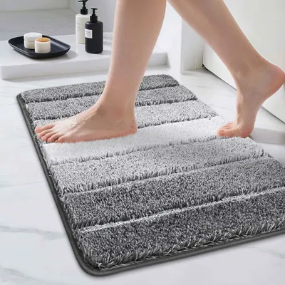 Produktbild von Badematte 40 x 60 cm, weich, rutschfest, waschbar, Badevorleger für Dusche und Badezimmer, grau