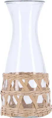 Image de Carafe Excellent Houseware, verre/rotin, 8 x 25,5 cm, 1,2 l, transparente/marron