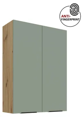 Produktbild von Küchen Hängeschrank 80 cm - Höhe 90 cm ARIA Aquamarin ultra matt + Eiche Artisan matt, hochwertige Fronten mit Anti Fingerprint Beschichtung Küchenzeile Küchenblock