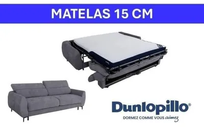 Produktbild von DUNLOPILLO SAFIA Convertible Sofa-Bett 2/3 Sitzer grau, 15 cm Matratze, waschbarer Bezug 60 °C, verstellbare Kopfstützen (6 Positionen)
