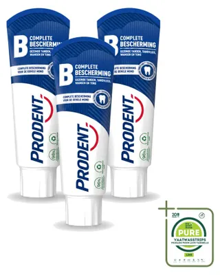 Imagen del producto de 3 tubos de pasta dental Prodent Complete Protection con tecnología Pro-Zinc - 75 ml - Paquete grande - 3 unidades