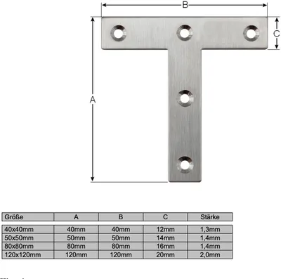 Produktbild von Edelstahl T-Blech Lochplatten Holzverbinder Lochblech Flachverbinder 5-18 50x50mm 10 Stück