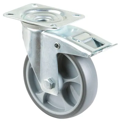 Imagen del producto de Rueda giratoria, diámetro 125 mm, capacidad de carga 120 kg, con freno de estacionamiento, base de 104 x 80 mm, marca BS ROLLEN