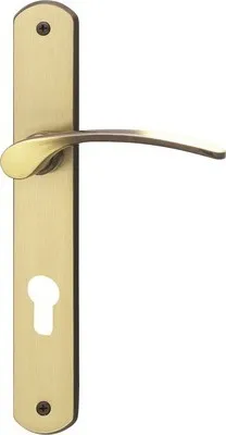 Produktbild von Langschildgarnitur Amos messing/brüniert/satiniert PZ mit 2x Drücker für Wohnungseingangstür links/rechts