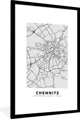 Produktbild von MuchoWow® Gerahmtes Poster Stadtplan - Deutschland - Chemnitz - Karte 60x90 cm - Poster mit Schwarzem Bilderrahmen Wandposter Rahmen Foto Bilder - Dekoration - Wandposter Wohnzimmer - Hochwertig