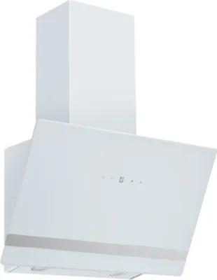 A white angled kitchen hood against a white background.