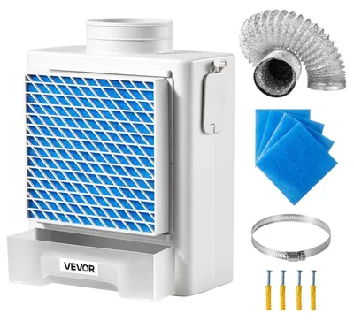 Image de Kit de ventilation pour sèche-linge 3 en 1 VEVOR pour usage intérieur, matériau ABS avec bac de récupération d'eau, adapté à un raccord de sortie de 99 mm, hotte aspirante avec alerte de surchauffe et 4 tampons de nettoyage