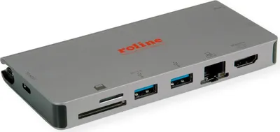 Productafbeelding van ROLINE USB-C dockingstation, met HDMI 4K, VGA, 2x USB 3.2 Gen 1, LAN, PD-opladen en kaartlezer