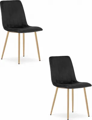 Productafbeelding van Chaise - Leobert - Lava - Fluweel, zwart / Houten poten - 45 x 55 x 86 cm - Set van 2
