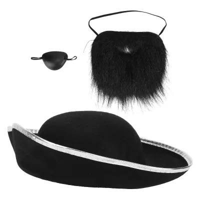 Image de Accessoires de piraterie,Chapeau de pirate,Fausses moustaches,Cache-oeil de pirate,Casquette de costume de pirate,Tenue de soirée fantaisie