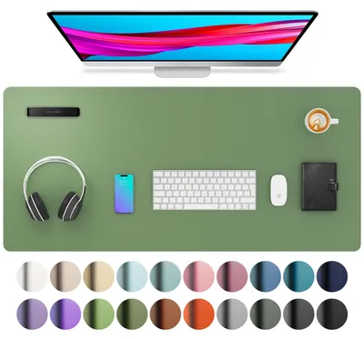 Image de Sous-main, tapis de souris, sous-main de bureau, sous-main antidérapant en cuir PU, tapis d'écriture imperméable pour le bureau et la maison (91 cm x 43 cm, vert olive)