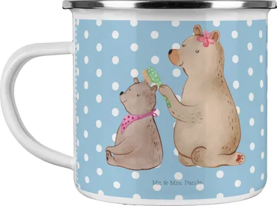 Produktbild von Mr. & Mrs. Panda Teetasse Bär Kind - Blau Pastell - Geschenk, Kaffeepott, Mama, Muttertag, Oma, Teebecher, Pott, Emaille Tasse, Outdoor, Familie