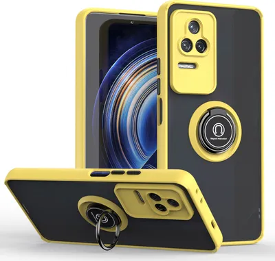 Produktbild von Redmi K50 Hülle, Ring Halter Ständer Matte Transluzent TPU Rahmen Stoßfest Schutzhülle für Xiaomi Redmi K50 / K50 Pro Gelb