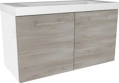 Zdjęcie produktu dla Szafka pod umywalkę FACKELMANN LIMA / Szafka łazienkowa z systemem cichego domykania / Wymiary (szer. x wys. x gł.): ok. 80 x 42 x 35 cm / wysokiej jakości szafka łazienkowa / Korpus: biały / Front: brązowy