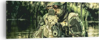 Produktbild von Bild auf Leinwand - Leinwandbild - Soldat Gewehr - 140x50cm - Wand Bild - Wanddeko - Wandbilder - Leinwanddruck - Bilder - Kunstdruck - Wanddekoration - Leinwand bilder - Wandkunst - AB140x50-3945