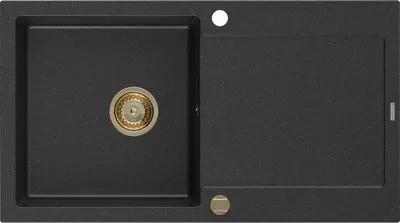 Produktbild von Mexen Leo Granitspüle mit einem Becken und einer Abtropffläche 900 x 500 mm, Schwarz/Silbermetallic, Siphon Gold - 6501901010-73