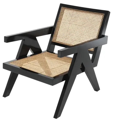 Obrázok produktu pre Casa Padrino dizajnové kreslo s podrúčkami v čiernej / prírodnej farbe 58 x 82 x v. 70 cm - Dizajnový nábytok