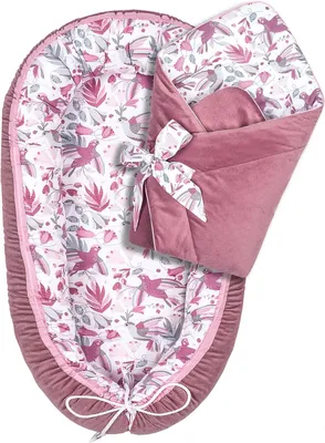 Produktbild von Pepi - Babynestchen Set Babynest 2in1 - Kegel aus 100% Baumwolle und Samt- Schlafsack Baby Abdeckhaube - Pucksack Baby Pucktuch - Pucktuch Baby - Baumwollee&Velvet (Hummingbird Old rosa)