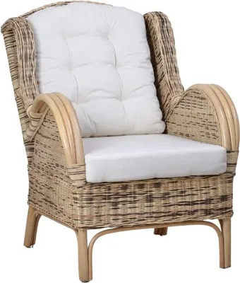 Produktbild von MiaMöbel | Rattansessel "Panama" im Landhausstil | Rattan & 100 % Baumwolle | Farbton: Honig