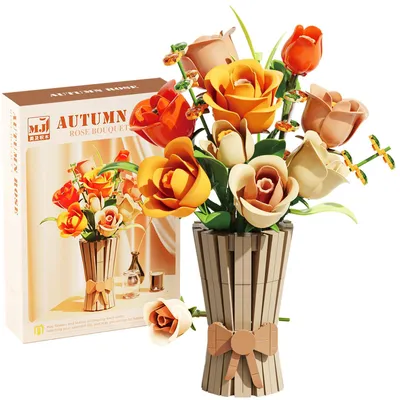 Produktbild von Rosen Blumenstrauß Bausatz, 868 Stück Künstliches Blumenset, Pflanze Bonsai Baum Bausteine