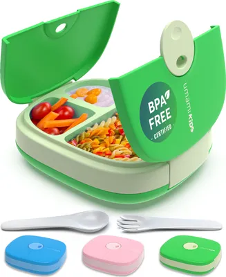 Produktbild von Umami Kids Lunch Box mit Besteck,auslaufsicher,langlebig,Bento-Stil,3 große Fächer,ideale Portionsgrößen für 3 bis 9 Jahre,Kita-Jungen und Mädchen,BPA-frei, mikrowellen- und spülmaschinenfest (grün)