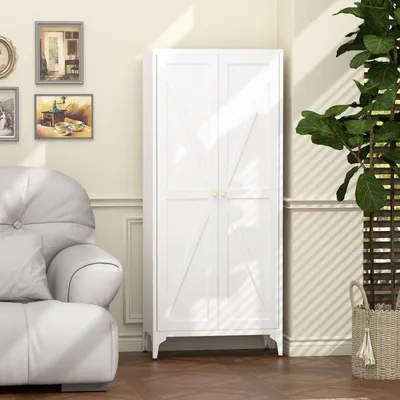 Zdjęcie produktu dla Szafka metalowa z 2 drzwiami, szafka kuchenna z regulowanymi półkami, wysoka szafka stalowa do kuchni i biura, wymiary: 70x35x165 cm, kolor: biały