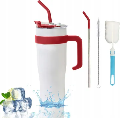 Produktbild von Devesanter Thermobecher 1200 ml, Strohhalm + Deckel, Edelstahl, Weiß