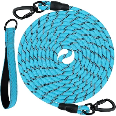 Produktbild von Schleppleine 5m für Hunde, Reflektierend, Gepolsterter Griff, Abschließbarer Karabiner, Blau
