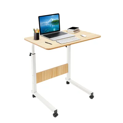 A height-adjustable laptop table with wheels, shown on a white background.