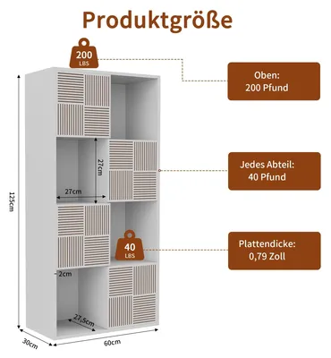 Obrázok produktu pre Detská knižnica – knižnica s 8 úložnými boxmi – 4 dvierka – drevo – do detskej izby – krémovo biela